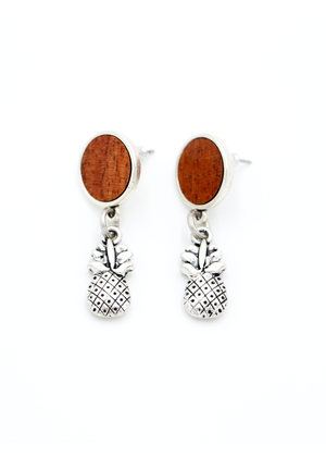 Koa Wood Post with Pineapple Earrings