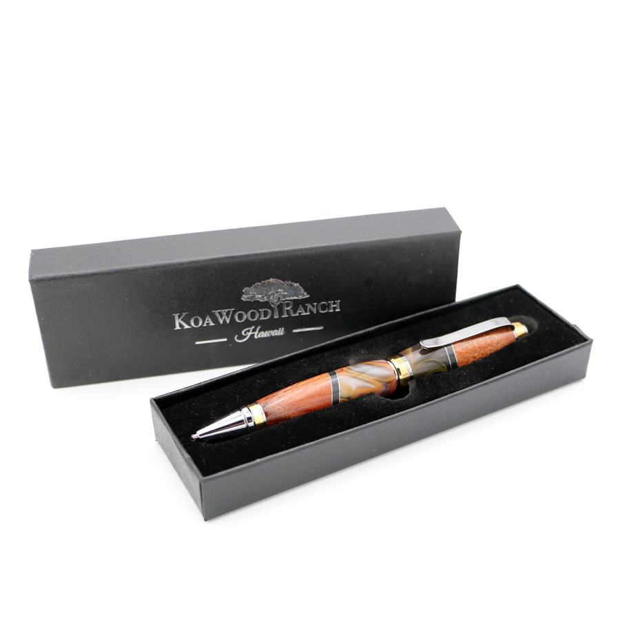 Hawaiian Koa and Rust Gray Swirl Resin Cigar Pen