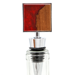 Koa Wood and Resin Square Bottle Stopper - Red