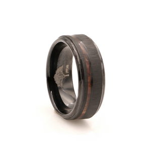 Koa Wood Black Tungsten Textured Ring Beveled 8mm