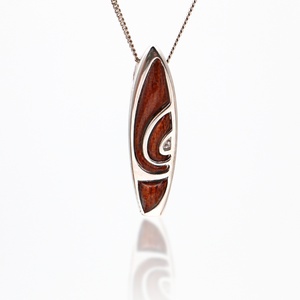 Surfboard Sterling Silver Koa Inlay Pendant