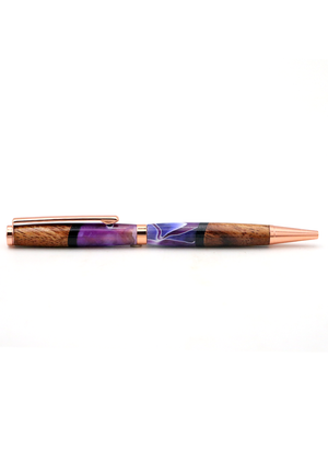 Hawaiian Koa Wood & Purple Swirl Resin Copper Slimline Pen