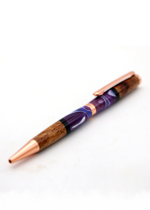 Hawaiian Koa Wood & Purple Swirl Resin Copper Slimline Pen