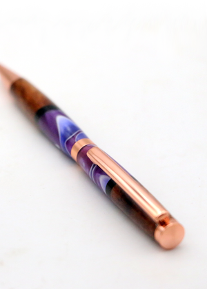 Hawaiian Koa Wood & Purple Swirl Resin Copper Slimline Pen