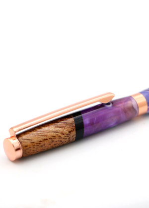 Hawaiian Koa Wood & Purple Swirl Resin Copper Slimline Pen