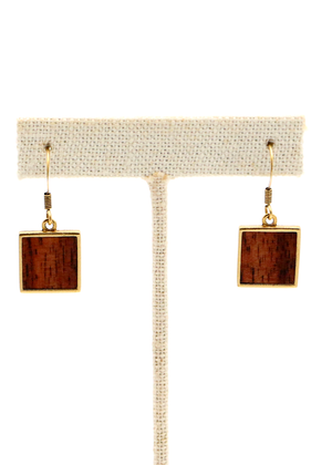 Koa Wood Square Pendant Earrings