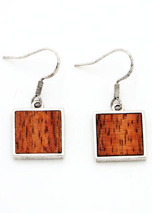 Koa Wood Square Pendant Earrings
