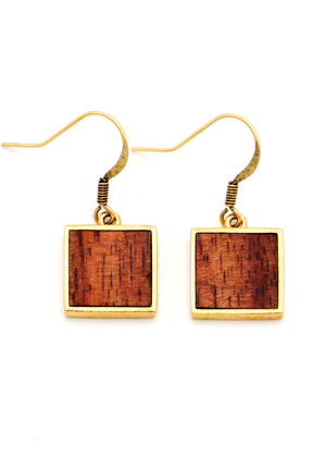 Koa Wood Square Pendant Earrings