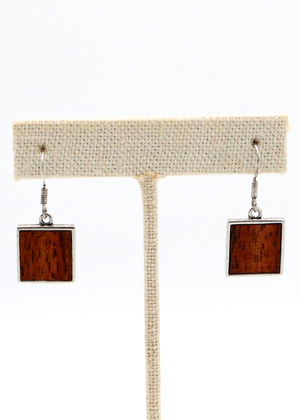 Koa Wood Square Pendant Earrings