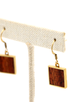Koa Wood Square Pendant Earrings