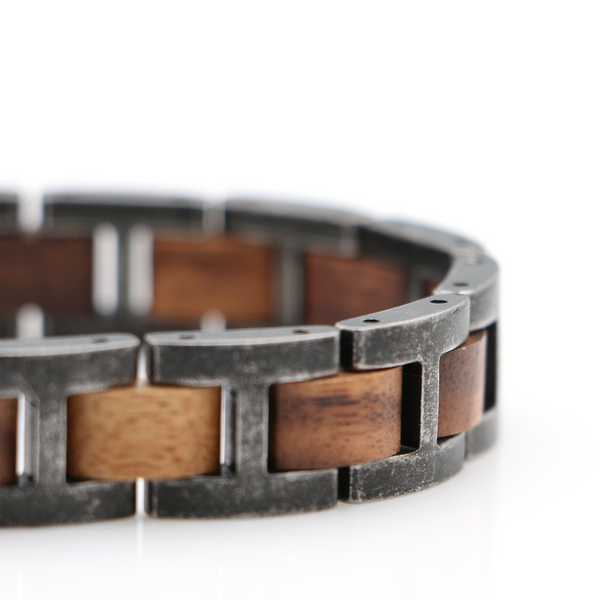 Koa and Stainless Steel Bracelet  - Antique Steel