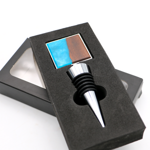 Koa Wood and Resin Square Bottle Stopper - Aqua