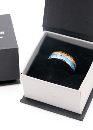 Koa Wood and Opal Silver Tungsten Ring 8mm