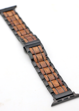 Koa Wood and Steel iWatch Band - Black or Silver Sport
