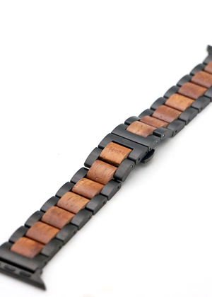 Koa Wood and Steel iWatch Band - Black or Silver Sport