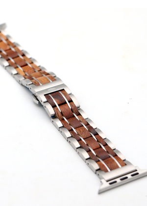 Koa Wood and Steel iWatch Band - Black or Silver Sport
