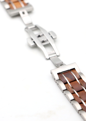 Koa Wood and Steel iWatch Band - Black or Silver Sport