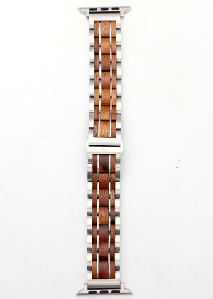 Koa Wood and Steel iWatch Band - Black or Silver Sport