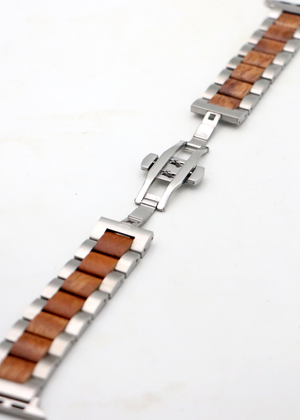 Koa Wood and Steel iWatch Band - Black or Silver Classic