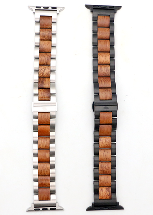 Koa Wood and Steel iWatch Band - Black or Silver Classic