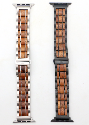 Koa Wood and Steel iWatch Band - Black or Silver Sport