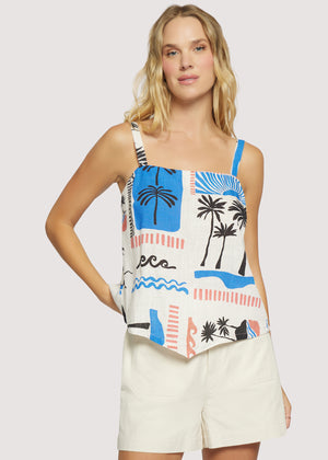 Azure Paradiso Top - Cream and Blue