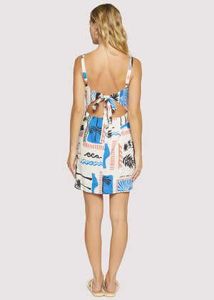 Azure Paradiso Mini Dress - Cream and Blue