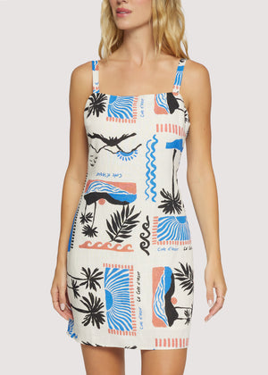 Azure Paradiso Mini Dress - Cream and Blue