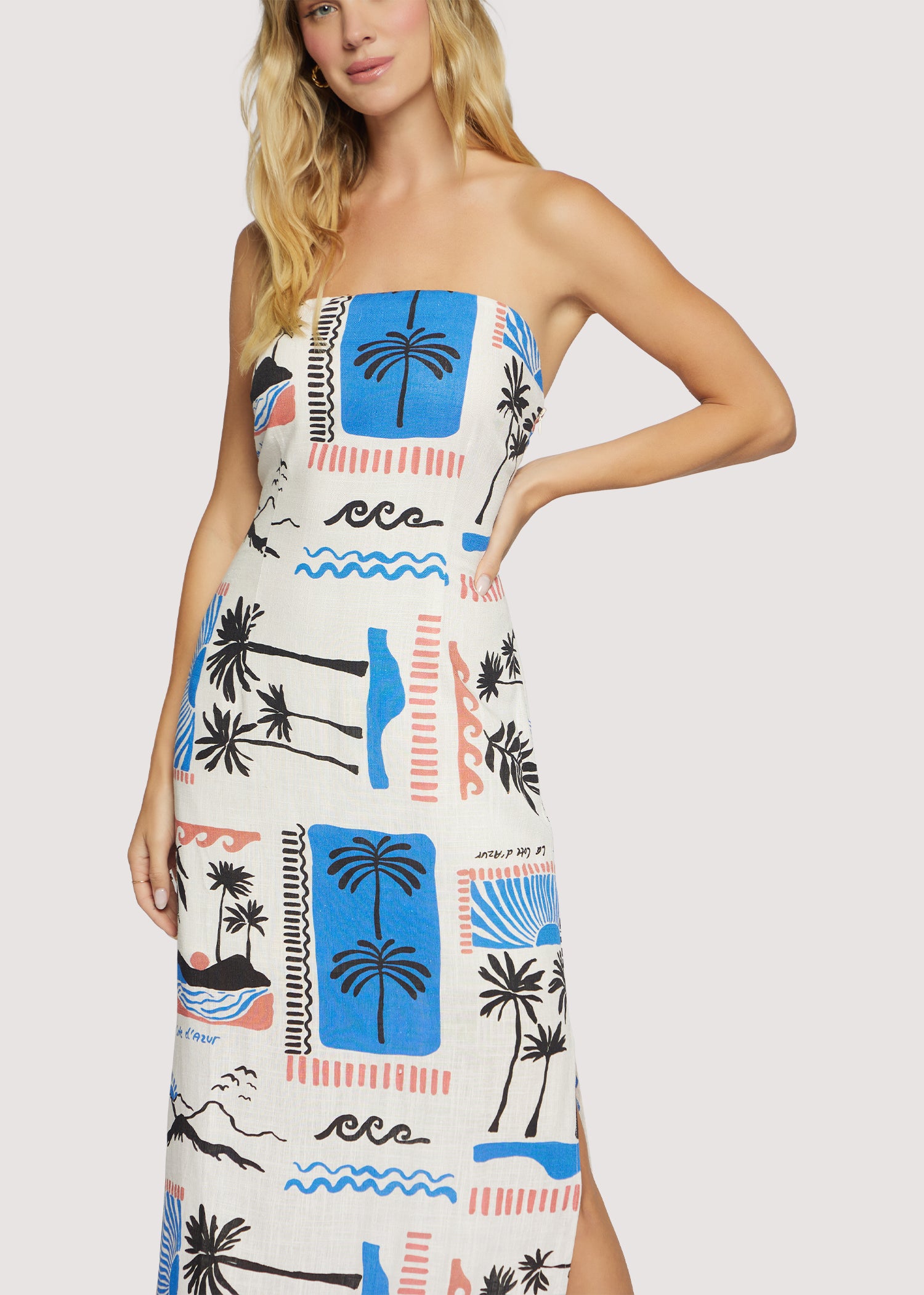 Lost + Wander Azure Paradiso Strapless Maxi Dress in Cream Blue Multi at Nordstrom, Size Medium