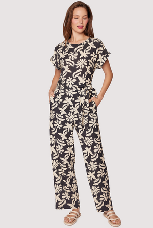 Tropic Flair Jumpsuit - Black & Cream