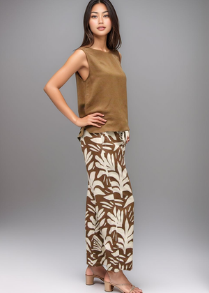 Drawstring Pants - Abstract Tropical Brown