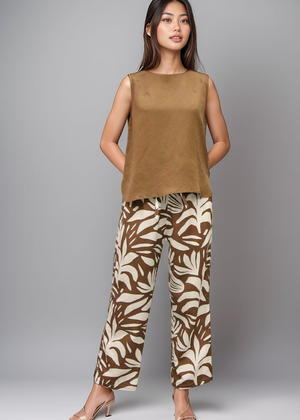 Drawstring Pants - Abstract Tropical Brown