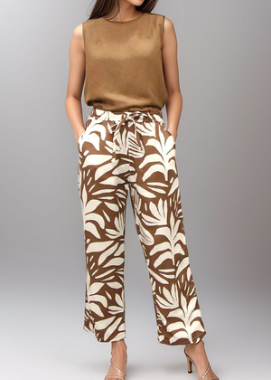 Drawstring Pants - Abstract Tropical Brown