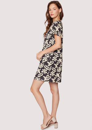 Tropic Flair Mini Shift Dress - Black & Cream