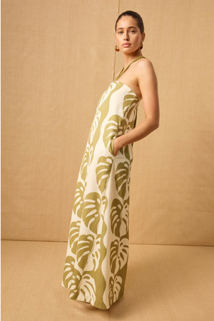 Midsummer Palm Strapless Dress