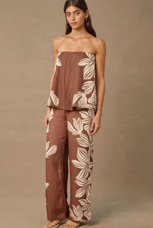 Palmera Strapless Top - Cocoa Floral