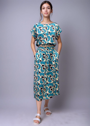Tuahine Midi Skirt - Fiori Ocean