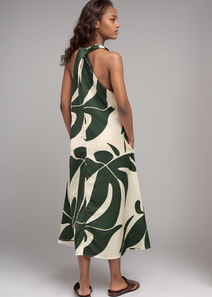 Mauka Midi Dress - Forest Leaves Green