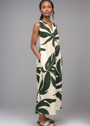 Mauka Midi Dress - Forest Leaves Green