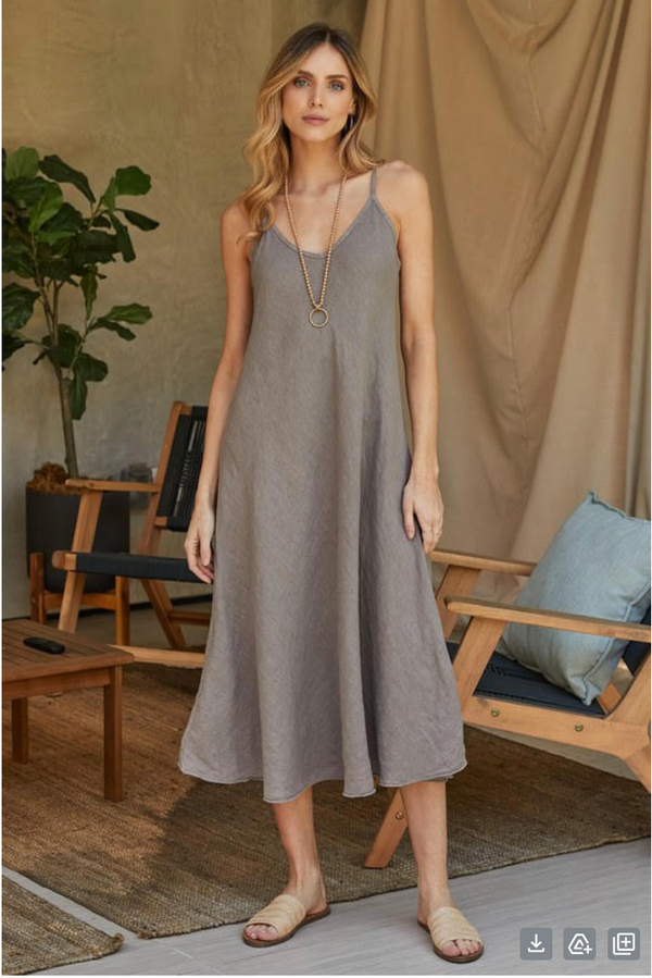 Italian Linen Maxi Slip Dress in Mocha