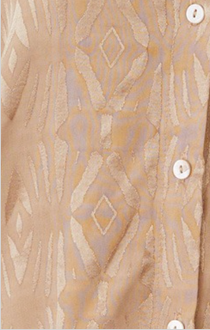 Geometric Print Silky Button Down Top - Camel