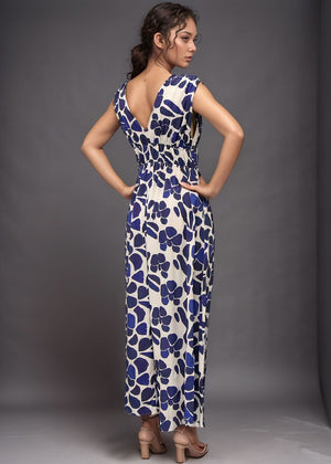 Moana Maxi Dress - Abstract Blue Flower