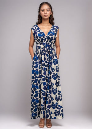 Moana Maxi Dress - Abstract Blue Flower