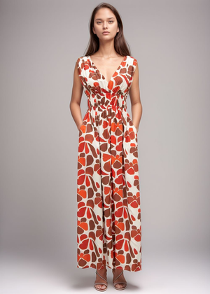 Moana Maxi Dress - Abstract Orange Flower