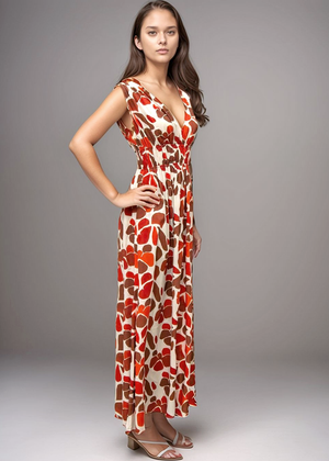 Moana Maxi Dress - Abstract Orange Flower
