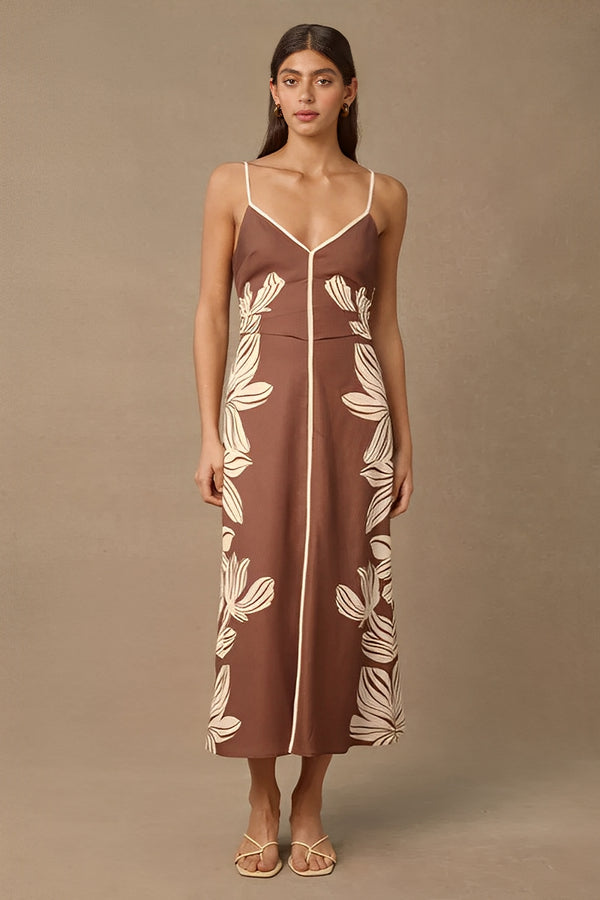 Palmera Midi Dress in Cocoa Floral