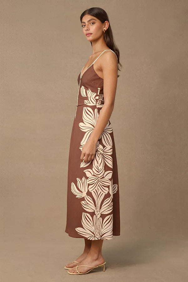 Palmera Midi Dress in Cocoa Floral