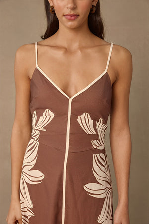 Palmera Midi Dress - Cocoa Floral