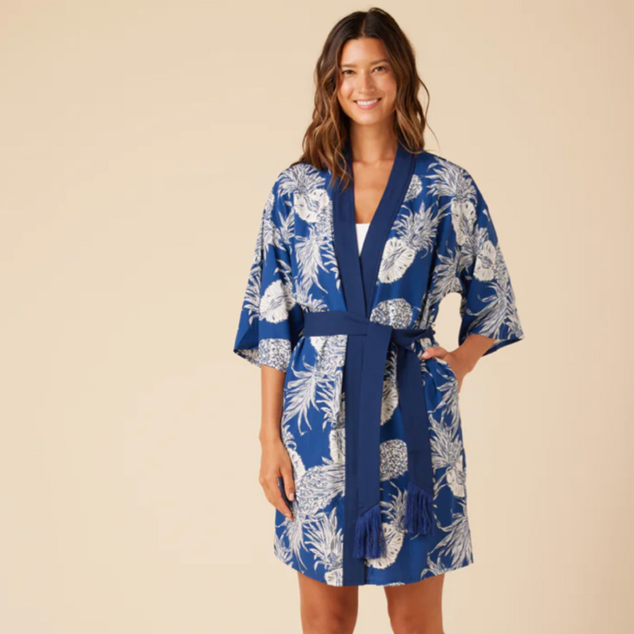 Paina Apala Kimono Coverup - Deep Blue