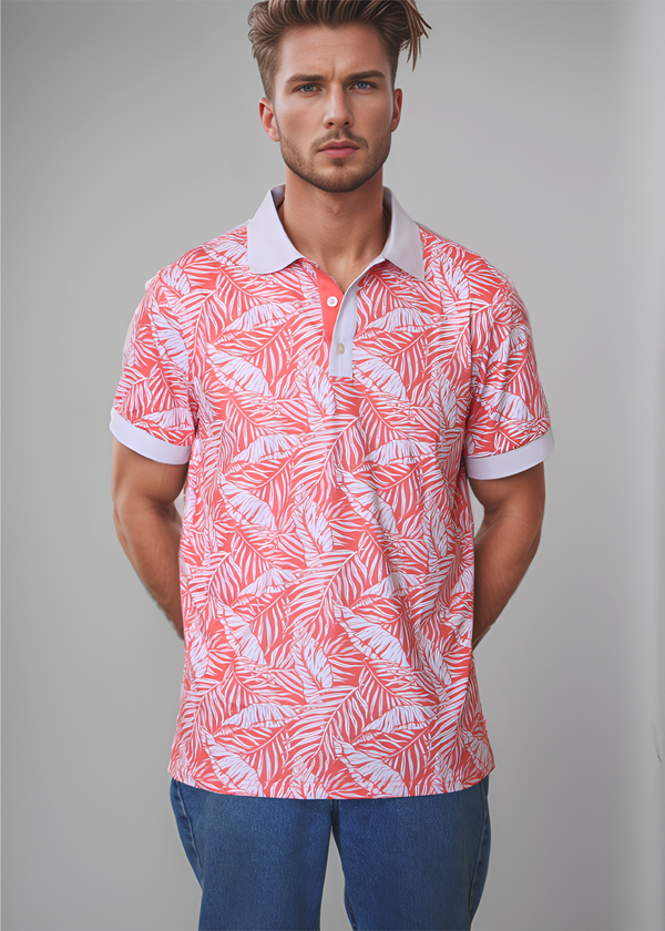 Aloha Palms Performance Polo - Coral